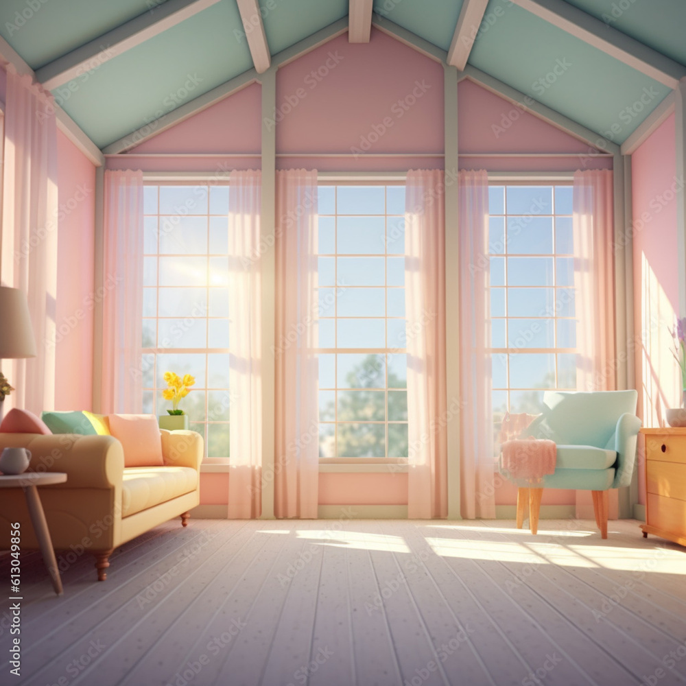 Room interior design window background. Pastel house with Generative Ai. Room interior design window background. Pastel house with Generative Ai.