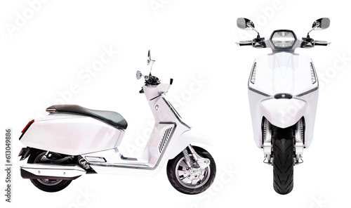 Front and side view white motorcycle scooter photo