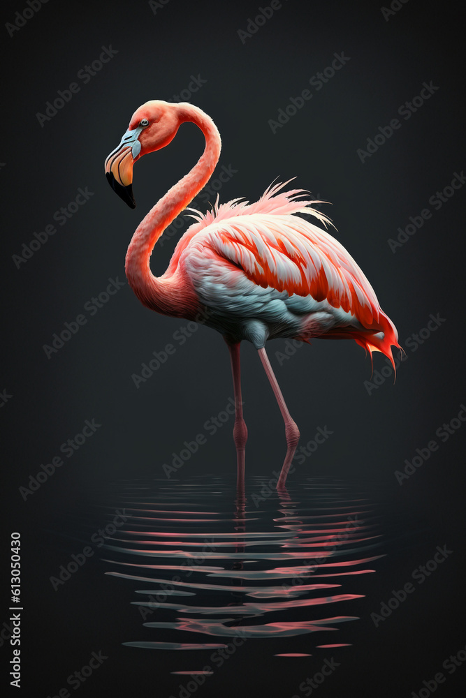 Obraz premium Pink flamingo on dark background llustration