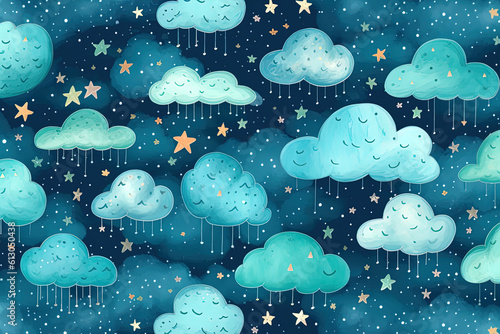 Night sky with clouds cartoon style