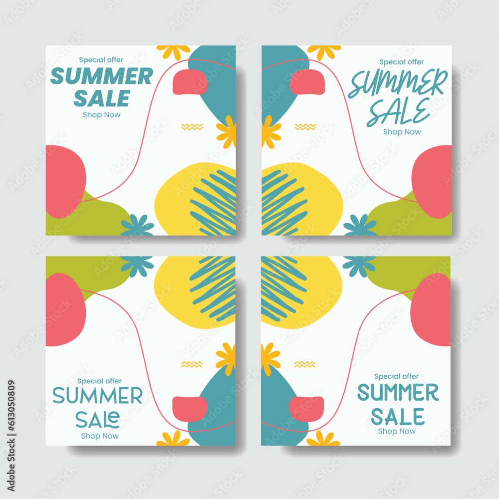 set Summer Sale minimalist square banner template. Suitable for social media posts, flyer,backgroud and web internet ad