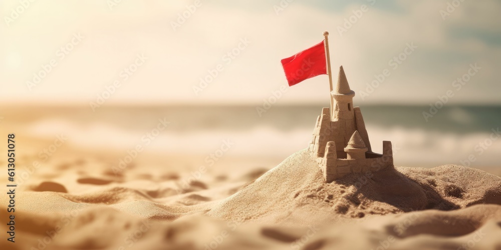 sandcastle with red flag with generative ai sandcastle with red flag with generative ai
