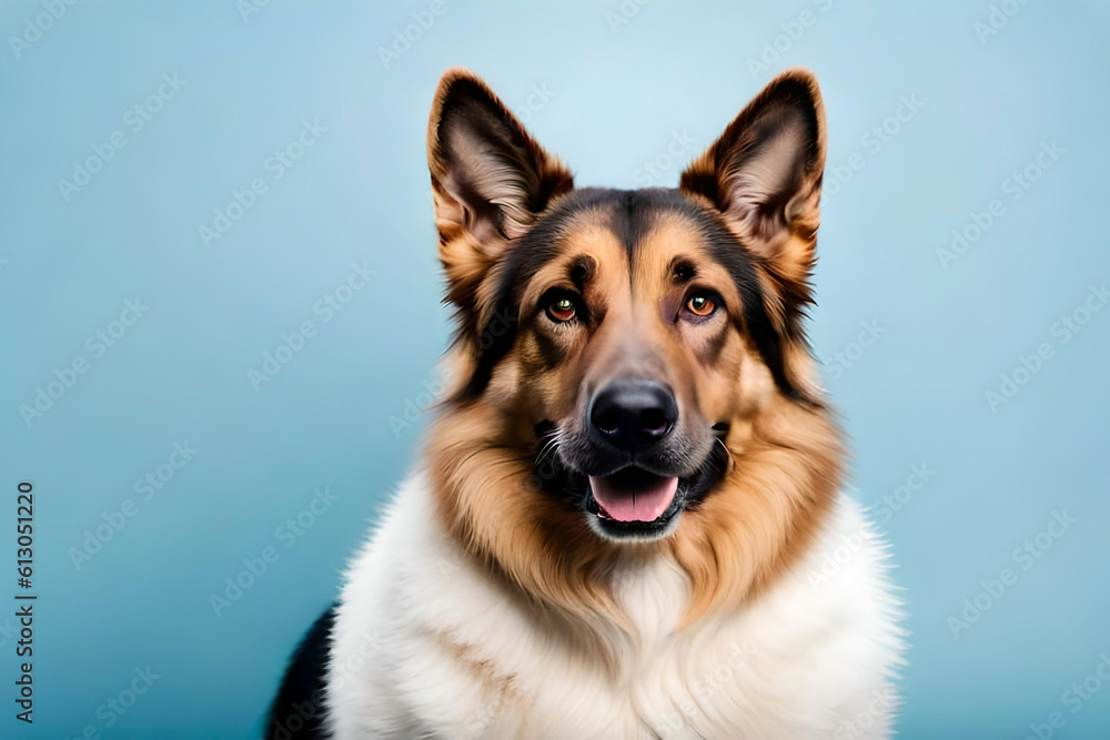 German Shepherd dog on soft blue background German Shepherd dog on soft blue background
