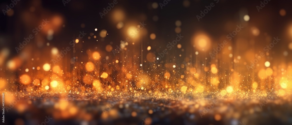 Orange bokeh glow particle abstract background. Light blurred of rainbow light glitter. Glow texture background. Generative AI