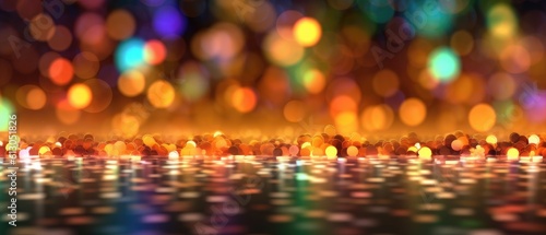 Colorful bokeh glow particle abstract background. Light blurred of rainbow light glitter. Glow texture background. Generative AI
