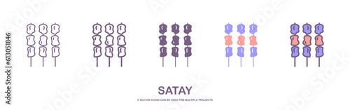 Chicken Satay Indonesian Food Icon Set Vector. satay icon illustration. isolated on white background.