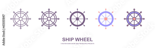 Helm Anchor vector icon logo Nautical maritime sea ocean boat illustration. ship wheel icon vector. isolated on white background.
