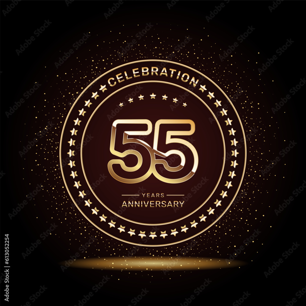 Fototapeta premium 55 year anniversary logo design with double line numbers in gold color, vector template
