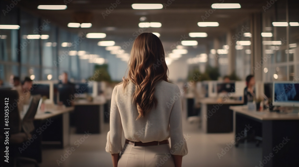 Obraz premium 職場内を歩く女性の後ろ姿