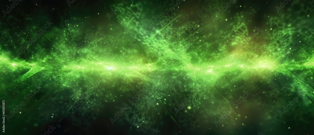 Naklejka premium Green glow particle abstract background. Light blurred of rainbow light glitter. Glow texture background. Generative AI