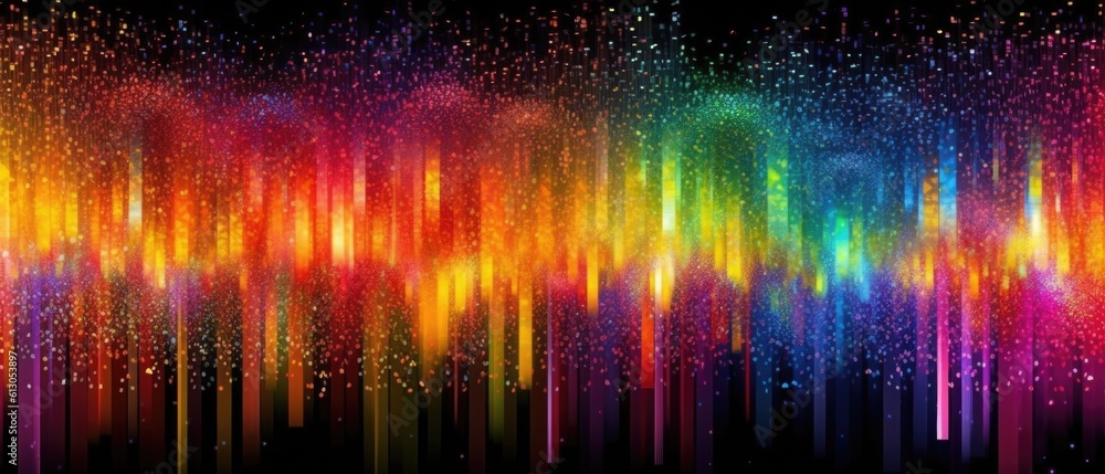 Rainbow glow wave particle abstract background. Light blurred of colorful light glitter. Glow texture background. Generative AI
