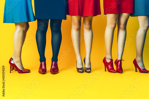 A striking shoe in vivid shades of yellow, blue, and red stands out against a plain background, creating a visually captivating image that exudes a vibrant and energetic fashion mood. generative AI.