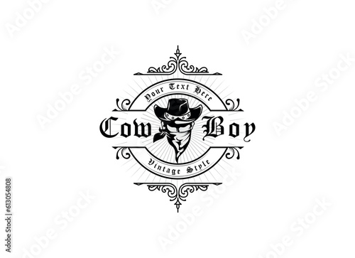 Vintage retro texas cowboy logo design template