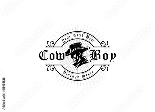 Vintage retro texas cowboy logo design template