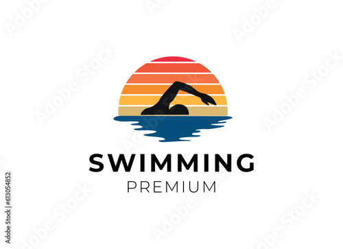 Swimming Sport Label logo design inspiration