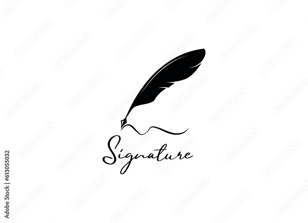 Quill Feather Pen, Minimalist Signature Handwriting logo design vector Quill Feather Pen, Minimalist Signature Handwriting logo design vector