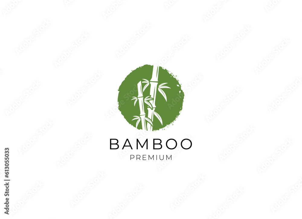 Vector logo, label or emblem with watercolor hand drawn green bamboo plant. Concept for spa and beauty salon, asian massage, cosmetics package, furniture materials.