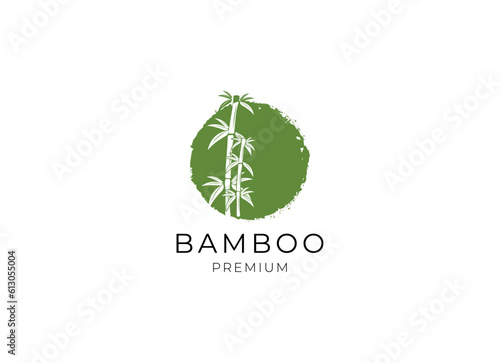 Vector logo, label or emblem with watercolor hand drawn green bamboo plant. Concept for spa and beauty salon, asian massage, cosmetics package, furniture materials.