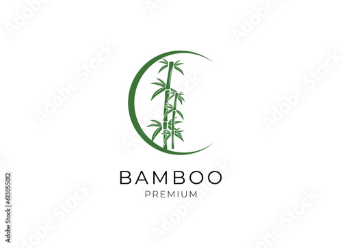 Vector logo, label or emblem with watercolor hand drawn green bamboo plant. Concept for spa and beauty salon, asian massage, cosmetics package, furniture materials.