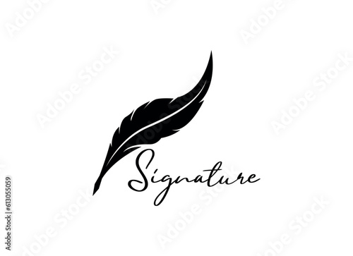 Quill Feather Pen, Minimalist Signature Handwriting logo design vector