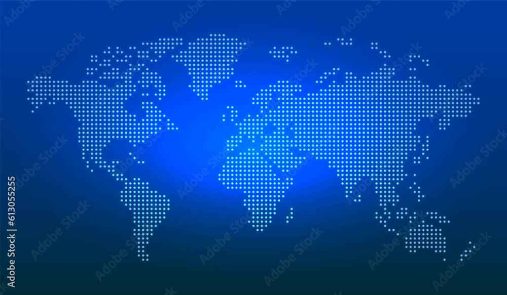 Map of the world dots on blue background