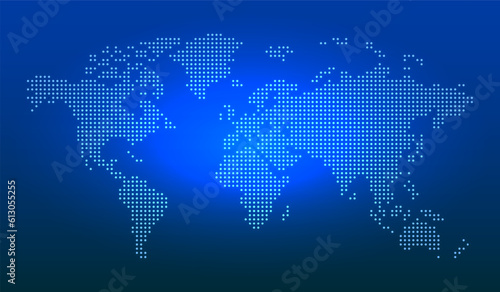 Map of the world dots on blue background