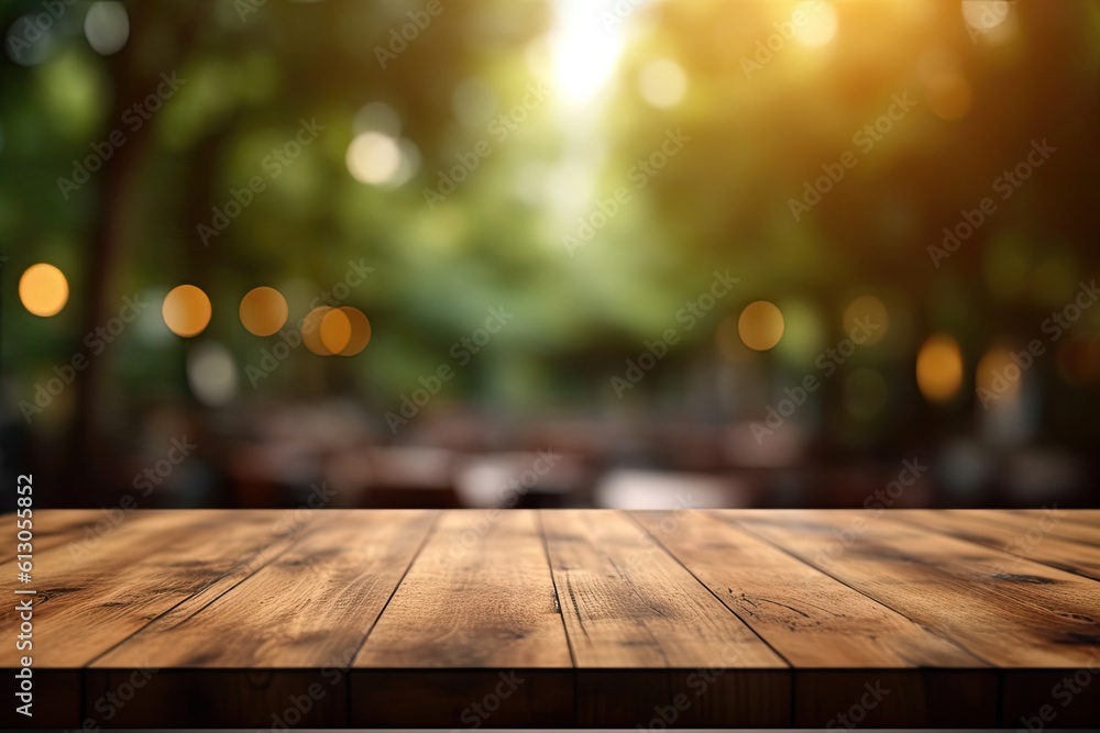 Empty Wooden Table Top with Blurred Background Empty Wooden Table Top with Blurred Background