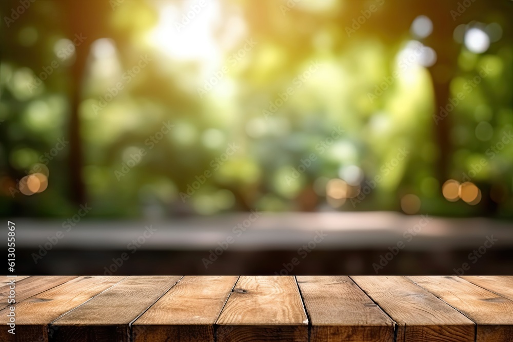 Empty Wooden Table Top with Blurred Background Empty Wooden Table Top with Blurred Background