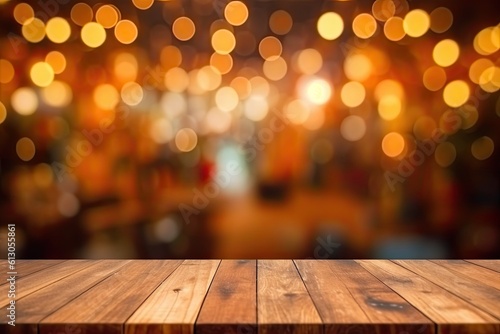 Empty Wooden Table Top with Blurred Background