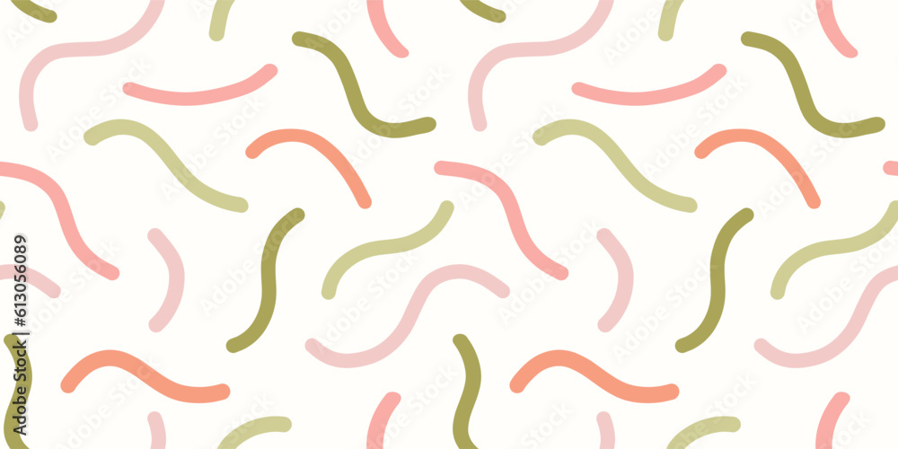 Abstract squiggle pattern background border. Fun modern boho design element of wavy lines in a tossed border design, trendy colours.