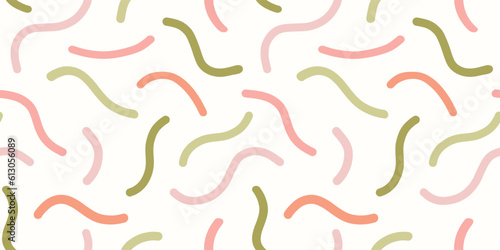 Abstract squiggle pattern background border. Fun modern boho design element of wavy lines in a tossed border design, trendy colours.