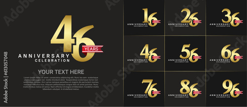 set of anniversary logo with golden number and red ribbon can be use for celebration © CRIMSONRED