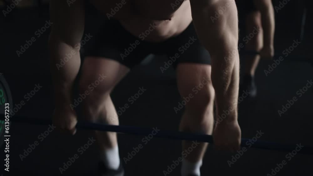 Deadlift And Powerlifting In Gym, Handsome Man With Naked Torso Lifting Barbell In Fitness Club Deadlift And Powerlifting In Gym, Handsome Man With Naked Torso Lifting Barbell In Fitness Club