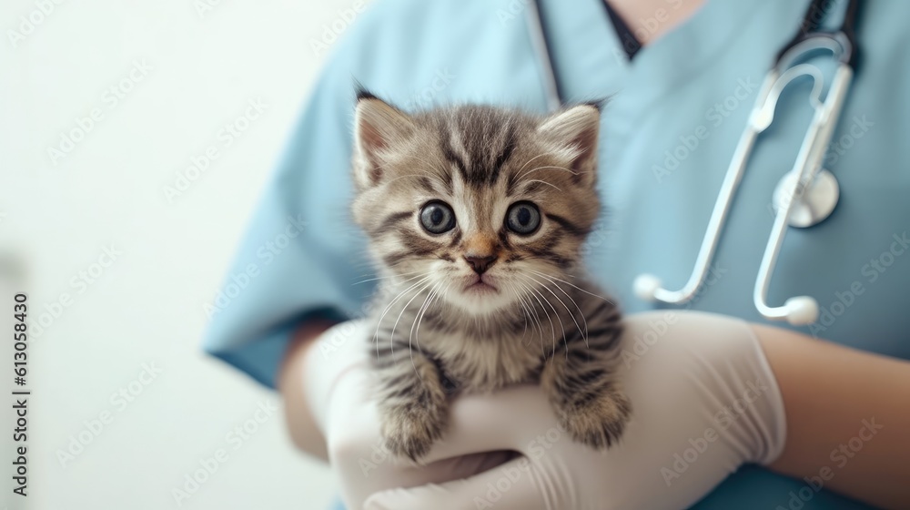 Vet doctor holding kitten to check health  ,Generative AI