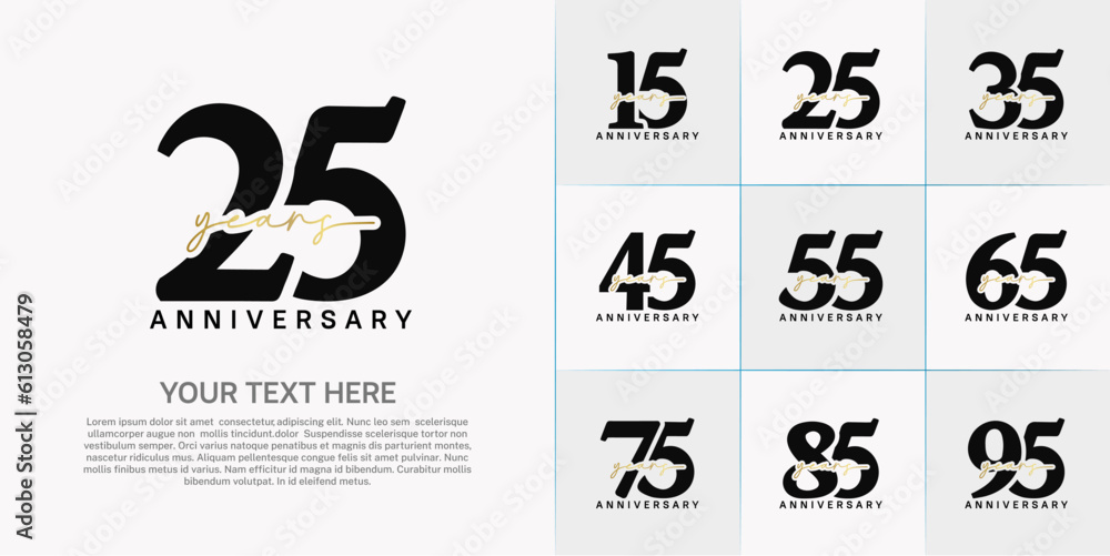 set of anniversary logo with black number and golden handwriting text can be use for celebration set of anniversary logo with black number and golden handwriting text can be use for celebration