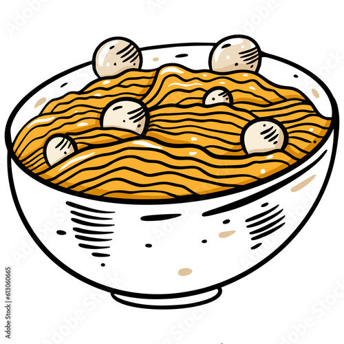 Noodles asian food in white plate with bowl