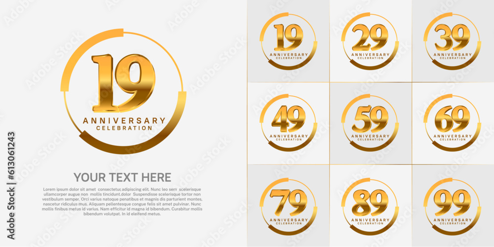 set of anniversary logo with golden number in circle can be use for celebration