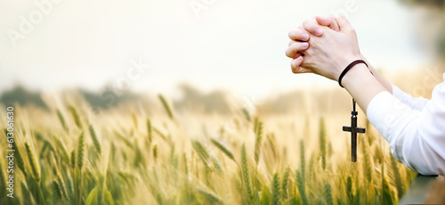 Fotografia Praying christian and cross and thanksgiving and thanksgiving barley and barley