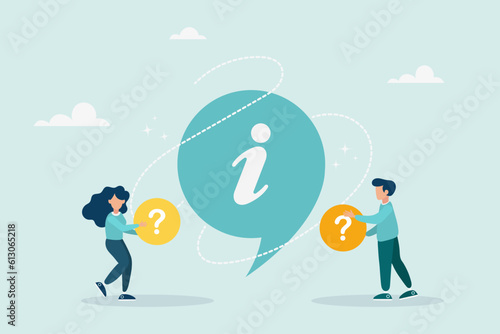 Information symbol. Information center online. Customer support, useful information, guides, frequently asked questions. Flat cartoon style. Vector illustration.
