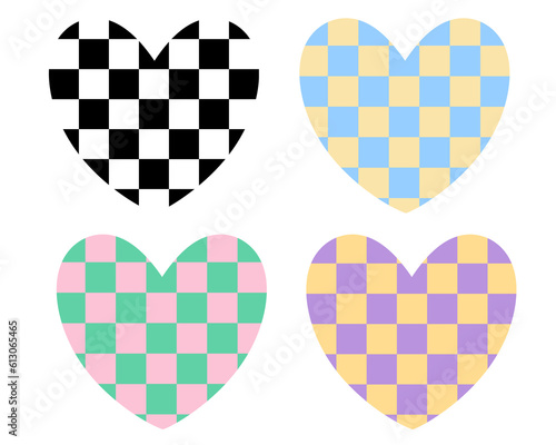 set of heart with colorful square pattern.