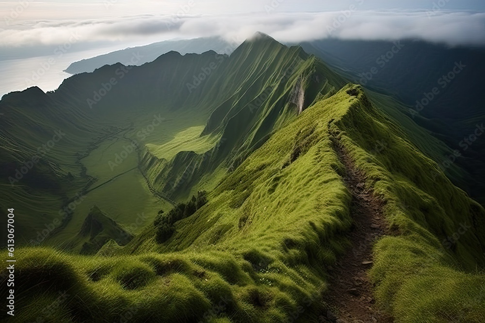 Impressive green mountain landscape, generative ai