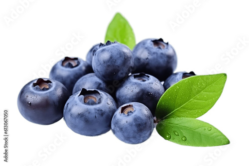 Blueberries with Leaves on a Transparent Background. Generative AI