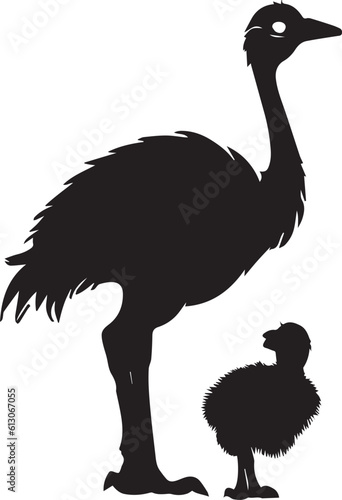 a ostrich with her baby vector silhouette illustration