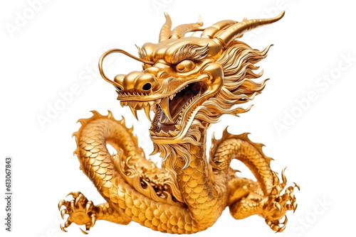 Chinese Golden Dragon on a Transparent Background. Generative AI