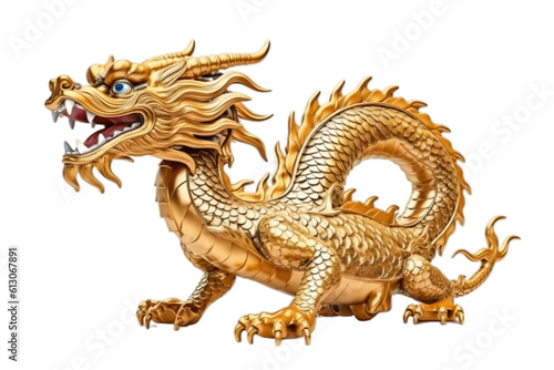 Chinese Golden Dragon on a Transparent Background. Generative AI © Haider