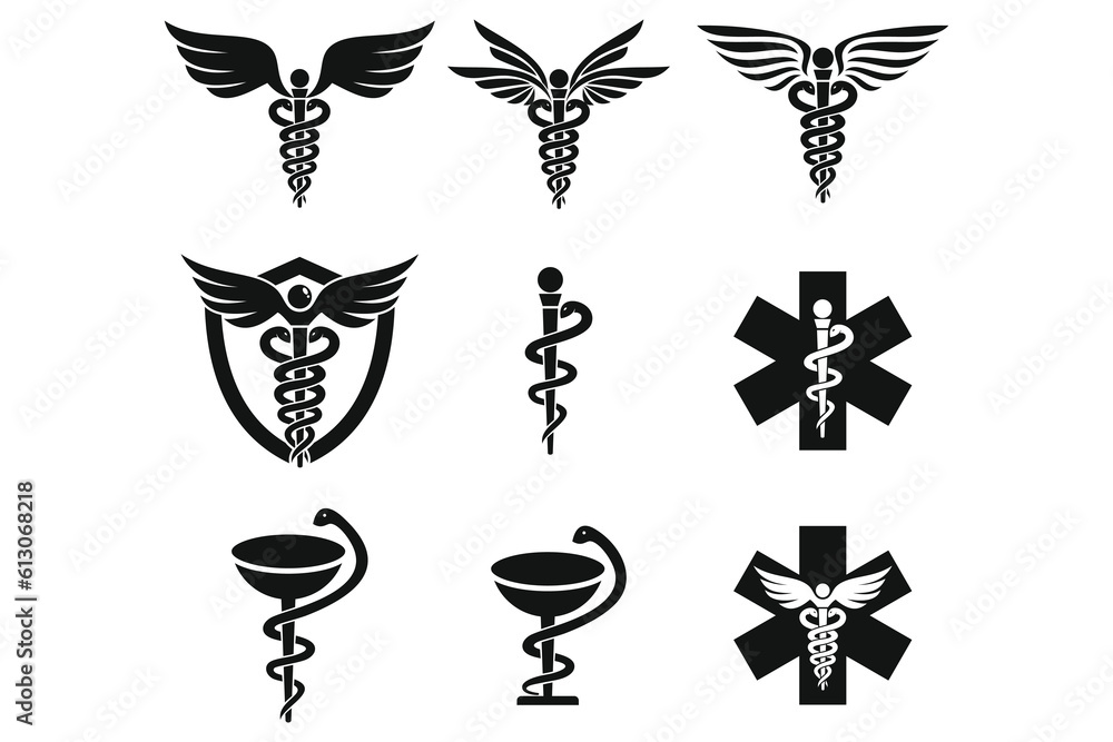 Photography set caduceus medical snake vector icon template