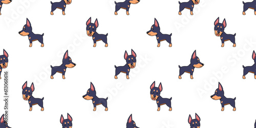 Vector cartoon doberman dog seamless pattern background for design.
