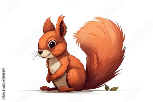 fluffy squirrel on a white isolated background. Generative AI illustration