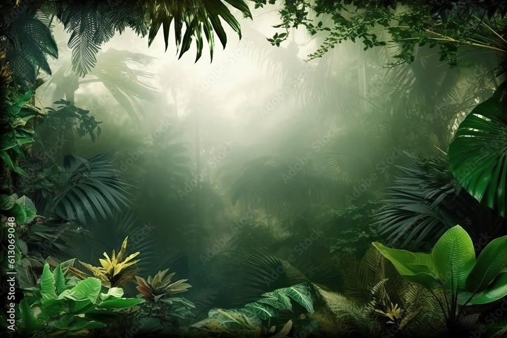 rainforest frame with lots of copy space, generative ai - obrazy, fototapety, plakaty 
