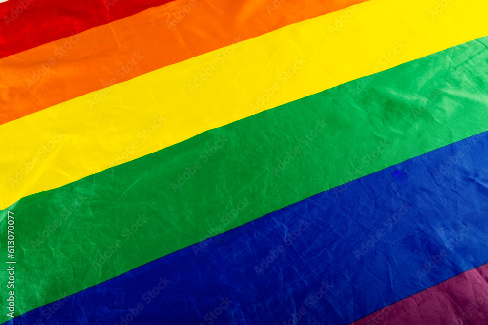 Full frame close-up shot of rainbow flag, copy space